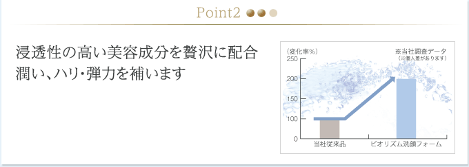 Point2.浸透性の高い美容成分を贅沢に配合。潤い、ハリ・弾力を補います